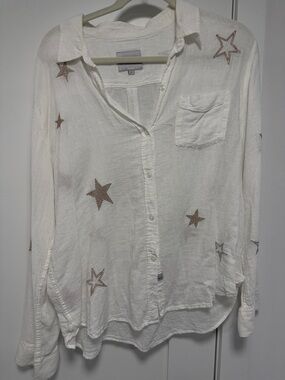 Rails White Button-Down Shirt with Metallic Star Embroidery